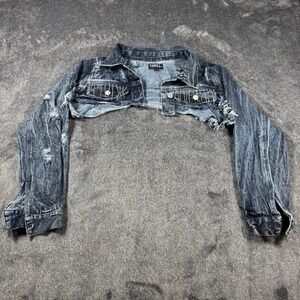 Thrill Jeans Denim Fringe Jean Jacket Womens XL  Ultra Cropped Distressed Grunge